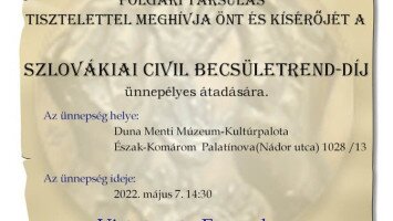 Szlovákiai civil becsületrend-díj ünnepélyes átadása